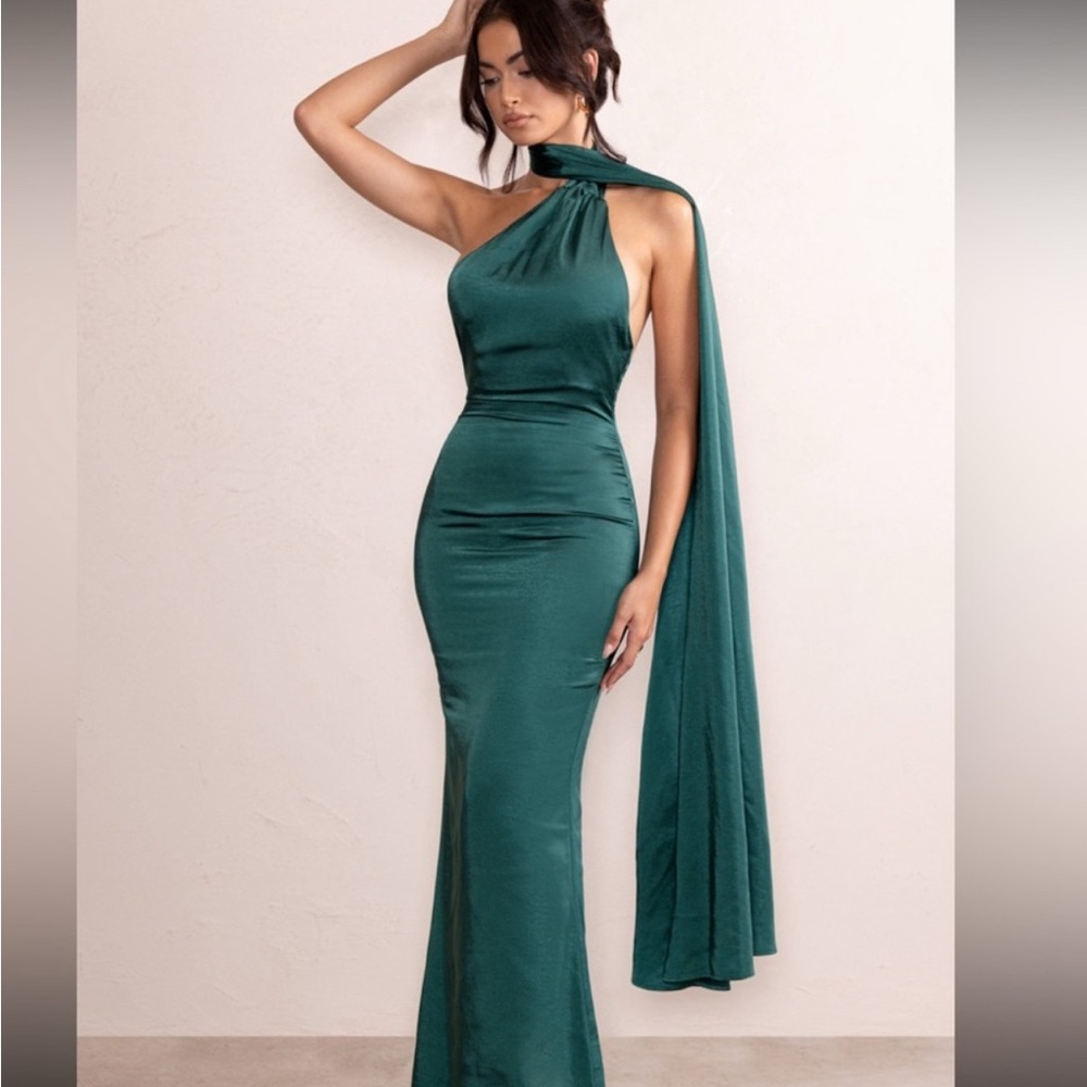 Club L London One Shoulder Bottle green dress